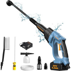Battery Pressure Washer with Battery 4.0Ah 20V, 385PSI (25Bar) 6-in-1 Nozzle Portable Mini Pressure Washer Kit for Car Washing, Watering, Cleaning Floors (Blue)