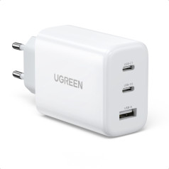 Ātrais sienas lādētājs 2x USB-C USB 65W PD QC balts