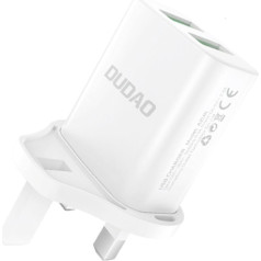 Dudao Tīkla lādētājs ar UK spraudni, 2x USB-A, balts