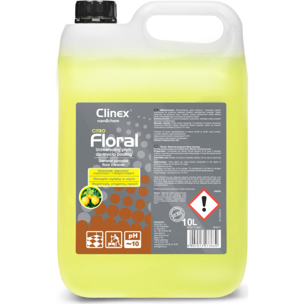 Grīdas tīrīšanas šķidrums bez svītrām, spīdums, smarža CLINEX Floral - Citro 10L