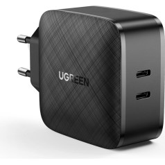 2x USB-C 66 W Power Delivery 3.0 Quick Charge 4.0 sienas lādētājs — melns