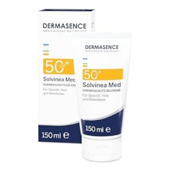 Dermasence Solvinea MED SPF 50+, 150 ml, ļoti augsta UV A/B aizsardzība, jutīgai, taukainai vai uz netīrumiem pakļautai ādai, ādas bojājumu, saules alerģiju un pūtīšu profilaksei