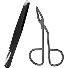 Nhbetys Eyebrow Tweezers Set, Professional Stainless Steel Scissors, Eyebrow Plucker, Eyebrow Tweezers with Comb, Precision Tweezers for Women and Men, Oblique Tip, Beauty Tools for