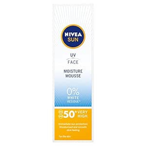 Nivea UV Face Moisture Mousse SPF50 (75 ml), Q10 sejas sauļošanās krēms UV sejas krēms mitrinošs krēms ar SPF50 ikdienas lietošanai, saules aizsardzība tūlītējai UVA/UVB aizsardzībai