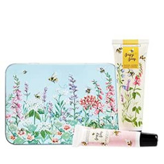 Heathcote & Ivory Busy Bees Hand & Lip Tin | 50 ml roku krēms un 10 ml lūpu balzams | Bagātināts ar ēteriskajām eļļām | Cruelty Free & Vegan | Ceļojumiem piemēroti izmēri