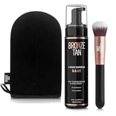 Existing Beauty Bronze Tan Dark Self Tanning Kit All Natural 1 Hour Express Sunless Tanner Mousse 200 ml, Instant Self Iedeguma losjons ar Bronzeru, Pašiedeguma cimds un Kabuki otiņa