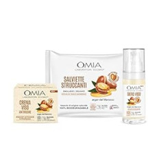 Omia , Routine Face Care Set with Moisturising Face Cream, Face Serum and Face Wipes with Morocco Argan for Dry Skin, Skin Care Anti-Wrinkle Set