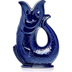 Bubble Jug Water Carafe, Ceramic Jug in Fish Shape, 1.5 L, Dark Blue