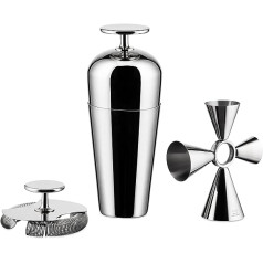 Alessi The Tending Box GIA26SET — kokteiļu komplekts ar Parisienne šeikeri, dubultstieņa sietiņu, Quadri Combo Jigger, 18/10 nerūsējošais tērauds