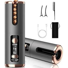 Automatic Curling Iron, Cordless Curling Iron, Wireless Curler, Negative Ion Curling Iron with Battery, USB Charging, LCD Display, Ceramic Coating, 6 Temperatures, for Large, Small Curls