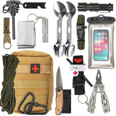 TINALAND® Survival kit - Erste-Hilfe-Kasten mit Tourniquet + Taktische Taschenlampe + Klappmesser + Rettungsdecke und -Pfeife Für Camping, Wandern, Angeln und Jagen