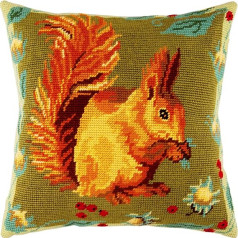 Squirrel Needlepoint Set Throw Pillow 16x16 Inch Printed Tapestry Canvas European Quality