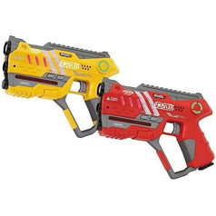 JAMARA 410085 - Impulse Laser Gun - Pistol Set Yellow/Red - Laser Tag with 3 Battle Modes (Team: Up to 4 Players Per Team, Last Man Standing, Duel), 4 Simulated Weapons with Sound Effects, Up to 40 m Range