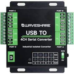 Waveshare rūpnieciskais USB uz 4 kanālu seriālais pārveidotājs, oriģinālā FT4232HL mikroshēma, atbalsta USB uz RS232/485/422/TTL, piemērojamas vairākas ierīces, saderīgs ar vairākām OS