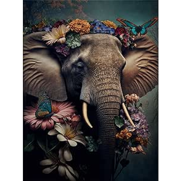 DAERLE Diamond Painting for Adults and Children, Diamond Painting Pictures Elephant, DIY Arts Craft Diamond Painting Kits as Gift and Home Wall Decor 30 x 40 cm