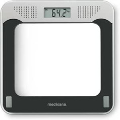 medisana PS 425 Sprechende Personenwaage, Präzise digitale Waage aus Glas, 4 Sprachen, Integrierte Abschaltautomatik, Schwarz / Grau, до 180 кг