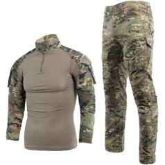YUSHOW Airsoft apģērbs militārs krekls vīriešiem ar garām piedurknēm 1/4 ar rāvējslēdzēju maskēšanās taktiskās kravas bikses, militārās medības