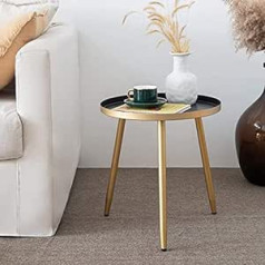 AOJEZOR Round End Table, Metal Side Table, Bedside Table/Small Tables for Living Room, Accent Tables Cheap, Side Table for Small Spaces (Black & Gold)