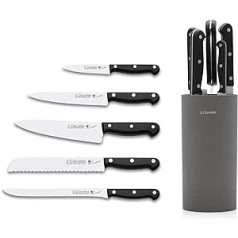 3 Claveles 28011 Cooking and Utility Knife, Vegetable Knife, Chef's Knife, Bread Bin + Ham Holder + Filetear, Black