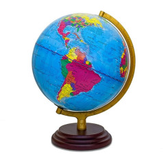 Magellan Cimbria Light Up Globe с политической картой и экономичным светодиодным освещением, диаметр 25 см, глобус с красно-коричневой деревянной основой, включая кабель и блок питания USB, политическая карта 25 см