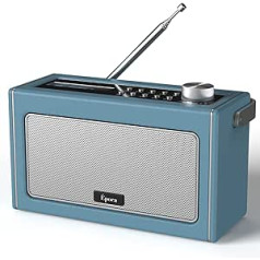 DAB/DAB Plus Radio/FM Radio with Bluetooth, Portable Digital Radio, Retro Bluetooth Radio with Rechargeable Battery for up to 15 Hours Playback, LCD Screen, Aux and Headphone Connections