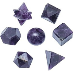 Crocon Amethyst 7 dab. Platonisko cietvielu kristāla ģeometrijas komplekts, Platoniskas cietvielas Sakrālie ģeometriskie akmeņi meditācijai Reiki līdzsvarojoši dziedinoši čakras akmeņi attīra garīgo veiksmi (15-20 mm)