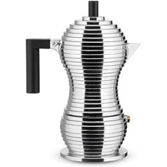 Alessi MDL02/3 B Pulcina Espressomaschine - Gußaluminium. Griff und Knopf aus PA, schwarz. 3 Tassen