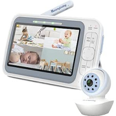 Moonybaby QuadView 50 Радионяня с подавлением ЭМП и 1 камерой поворота и наклона, срок службы батареи 20 дней, разделенный экран, 5 дюймов, 720p HD, дальнос