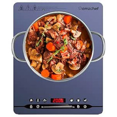 AMZCHEF Induction Hob, 1 Plate, 2000 W, Portable Induction Hob with Fast Heating, Portable Design, Temperature Range 60-240 °C, Timer, Function, Child Lock, Blue