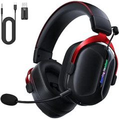 Gaming Headset 2.4GHz USB Wireless Gaming Headset and 5.3 Bluetooth Wireless Headphones with Microphone for PC, PS4, PS5, Switch, Phone, 3D Surround Sound, 60 Hours, Soft Leather Ear Strap