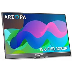 Arzopa portatīvais monitors, 15,6 collu 1080 FHD pārnēsājams monitors ar ārēju HDR acu kopšanas ekrānu un HDMI/C tipa/USB-C, klēpjdatoram/personālajam datoram/Mac/PS4/PS5/Xbox/tālrunim (1080P)