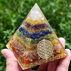 TAMHOPE Orgonite 7 čakru piramīda liela aura Kvarca zīlēšana joga meditācija sveķi roku darbs EML aizsardzība mājas rotājumi (8 cm, īpaši liela)