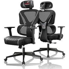 EUREKA ERGONOMIC spēļu krēsls biroja krēsls ar regulējamu jostasvietas atbalstu un galvas balstu, elpojošs elastīgs sēdekļa spilvens, augstuma regulēšana un 139° šūpoles mājas biroja krēslam, melns un pelēks