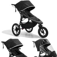 Baby Jogger Summit X3 Pushchair for Jogging | Folding 3 Wheel Sports Pram Midnight Black + Stroller Weather Cover | Protects Against Rain, Snow and Wind + Stroller Safety Bar