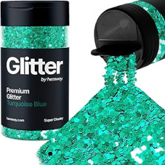 Hemway Turquoise Blue Glitter Super Chunky 115 g / 4,1 oz Pulverveida metālisku sveķu amatniecības mirdzoši pārslu vizuļi epoksīda tvertnēm, matu sejas ķermeņa acu nagu mākslas festivāls, DIY ballīšu dekorācijas krāsa