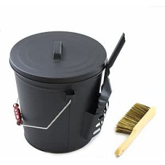 Ash Bucket with Lid, Shovel and Cleaning Brush, 19.5 L Metal Coal Shovel for Fireplace, Fire Pits, Wood Burning Ovens, Indoor and Outdoor, Handle Dustpan with Lid