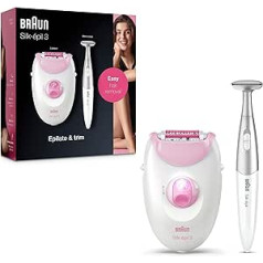 Braun Silk-épil 3 Women's Epilator for Hair Removal, Attachment for Massage, Bikini Trimmer, Mother's Day Gift, 3-321, Pink/White