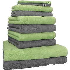 10 Piece Towel Set PREMIUM anthracite & apple-green, quality 470g/m², 2 bath towel 70 x 140 cm, 4 hand towels 100 x 50 cm, 2 guest towel 30 x 50 cm, 2 wash mitts 16 x 21 cm by Betz