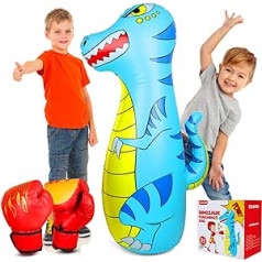 EQARD boksa soma bērniem, 120 cm, piepūšamā Dinosaur Bop soma ar biezāku materiālu, tūlītēja atlēciens ar boksa cimdiem, karatē, kikbokss, taekvondo, bērni, dāvana 3-9 gadu meitenēm un