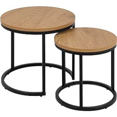 AC Design Furniture Spencer Round Nesting Tables Set of 2, Wild Oak Table Top and Black Metal Legs, Coffee Table Set for Living Room, Modern Side Table Set, Lamp Table for Living Room or Hallway