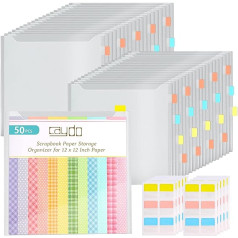 Caydo 50 Pieces Scrapbook Paper Storage Organizer with 120 Pieces Sticky Index Tabs, Scrapbook Paper, Paper Files, Vinyl Paper and Cardboard