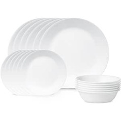 Corelle 18 daļiņu Vitrelle stikla ziemas salnas balto skaidu un plīsumu izturīgs vakariņu komplekts, apkalpošana 6 personām