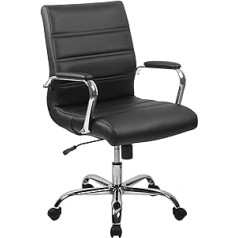 Flash Furniture Executive Chair Ergonomisks biroja krēsls ar formētu un regulējamu augstumu ādas sēdekli, hromētiem roku balstiem un slēdzamu šūpuļsviru, melns, 61 x 58 x 104 cm