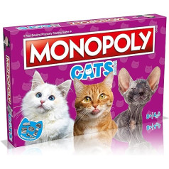 Kaķu monopola galda spēle angļu valodā, spēlējieties ar saviem iecienītākajiem kaķiem ar pielāgotām žetonu flīzēm un mainiet savu ceļu uz panākumiem, smieklīga ģimenes galda spēle no 8 gadiem