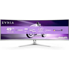 Philips Evnia 49M2C8900 — 49 collu QD OLED izliekts spēļu monitors, 240 herci, 0,03 ms GtG, HDR400, Ambiglow (5120 x 1440, HDMI 2.1, DisplayPort 1.4, USB-C, USB centrmezgls) Balts