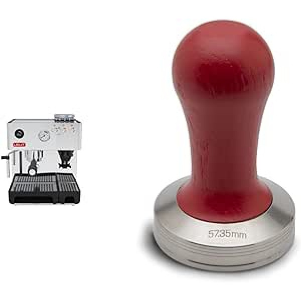 Lelit Anita PL042EM Prosumer kafijas automāts ar dzirnaviņām un PLA471R tamper LELIT57 filtram, nerūsējošais tērauds, sarkans koka rokturis