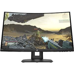 HP X24c spēļu monitors — 24 collu ekrāns, FHD 1920 x 1080, 1500 R VA izliekts displejs, 144 Hz, AMD FreeSync Premium, VESA, HDMI, DisplayPort, audio izeja, 4 ms reakcijas laiks, regulējams augstums) melns