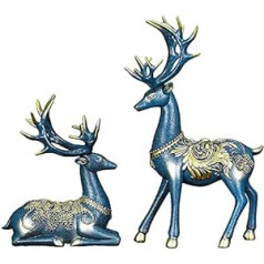 1 Pair Reindeer Figures Pair Deer Statue Resin Deer Sculpture Animal Ornaments for Home Car Desktop Decor - Blue