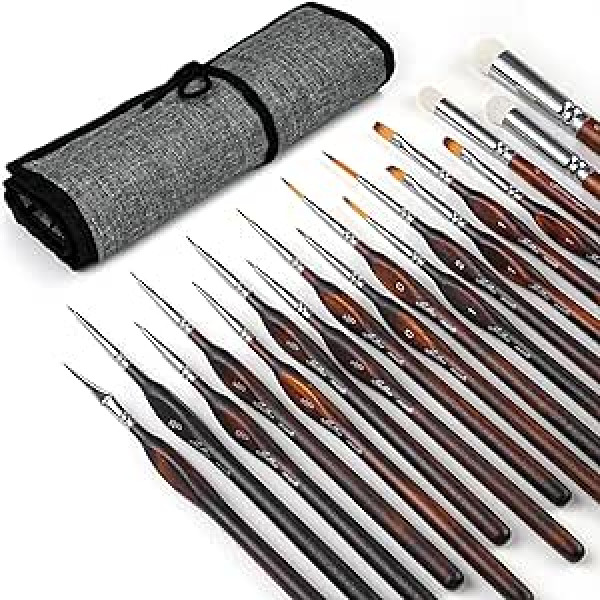 Miniature Brush Drybrush 18 Pieces Micro Detail Brush Set, Small Fine Detail Model Brushes for Acrylic, Watercolour and Paint by Numbers, Citadel, Figure, Warhammer 40K, Brown