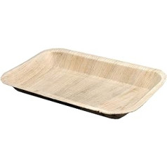 Iepakojuma trauks ar palmu lapām - plakani taisnstūrveida galda trauki viesībām 23 x 15 cm - 100% organiski Areca palmu lapu galda piederumi, kas ideāli piemēroti piknikiem, bārbekjū, dārza ballītēm - šķīvju iepakojums pa 25